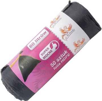 FENIKS WORKI NA ŚMIECI HDPE MOCNE CZARNE 60L 50SZT