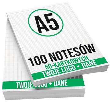 NOTESY klejone A5 50 kartek BLOCZKI Reklamowe z NADRUKIEM Logo 100 sztuk