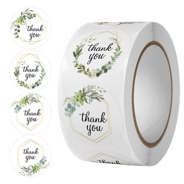 NAKLEJKI ETYKIETY THANK YOU DZIĘKUJĘ 500 SZTUK URODZINY WESELE 2.5 CM