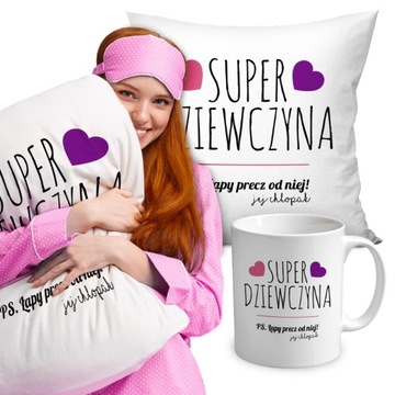 SUPER DZIEWCZYNA ZESTAW Poduszka + KUBEK