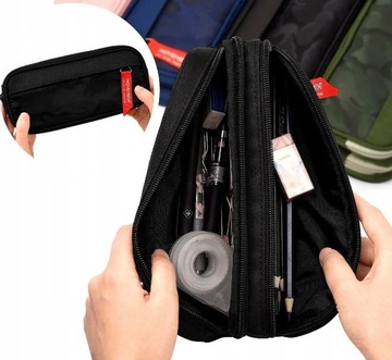 PIÓRNIK DWUKOMOROWY SASZETKA WIELOFUNKCYJNY SZKOLNY PODWÓJNY CZARNY