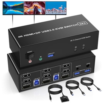 PRZEŁĄCZNIK KVM RYTAKI PRO USB 3.0 POTRÓJNY ADAPTER DISPLAYPORT PRO