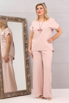 Komplet lniany spodnie bluzka plus size