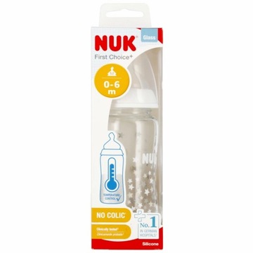 NUK Стеклянная бутылка с индикатором температуры 240мл 0-6м First Choice