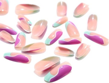 PAZNOKCIE SZTUCZNE TIPSY RÓŻOWY SWIRL MIGDAŁ KOLOROWY FRENCH SAMOPRZYLEPNE