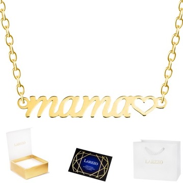 Złoty Naszyjnik 925 z Napisem Mama Serce dla Mamy na Urodziny Dzień Matki