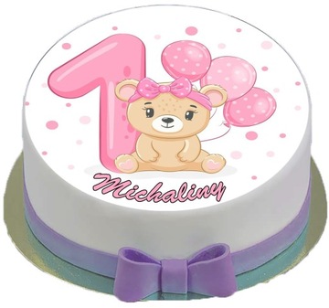 OPŁATEK NA TORT 11 MIŚ RÓŻ ROCZEK ZWIERZĄTKA 20cm