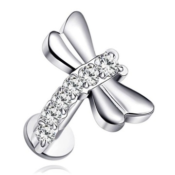 KOLCZYK LABRET WAŻKA SREBRNY UCHO HELIX CYRKONIE TYTANOWY 1,2/6