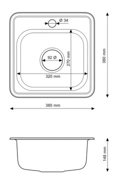 МАЛЕНЬКАЯ КВАДРАТНАЯ КУХОННАЯ СТАЛЬНАЯ МОЙКА ОДИНАРНАЯ ВАША, 1 КОРЗИНА, SATIN TURI 38