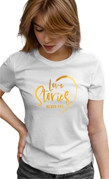 Koszulka damska T-shirt LOVE STORIES złoty nadruk