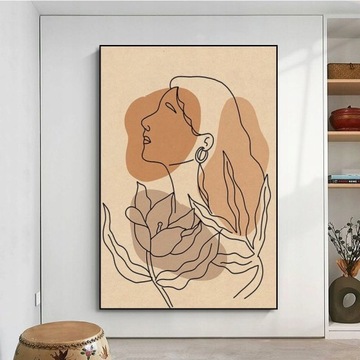 Abstract Single Line Face Art Leaves Vintage