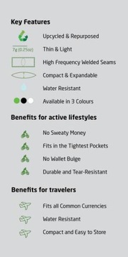 SCRUBBA Ультратонкий дорожный кошелек 7г Зеленый