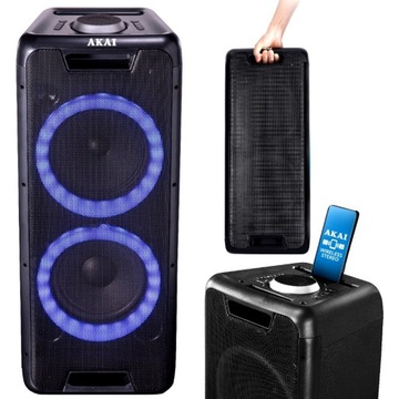 MOCNY GŁOŚNIK KARAOKE Bluetooth FM BAS ŚWIATŁA LED AKAI DJ-880