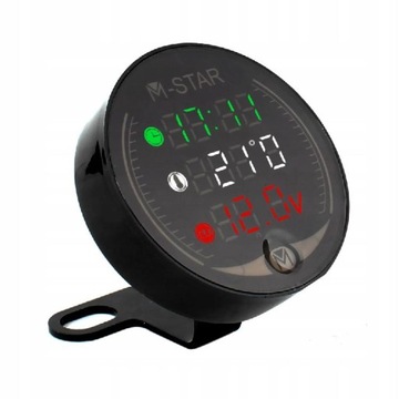 Motocyklowy 4w1 Woltomierz,Zegar,Stoper Termometr