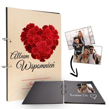 DREWNIANY ALBUM na ZDJĘCIA Walentynki Wzory IMIĘ