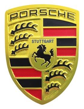 Porsche emblemat czarny znaczek złoty logo 50x65mm