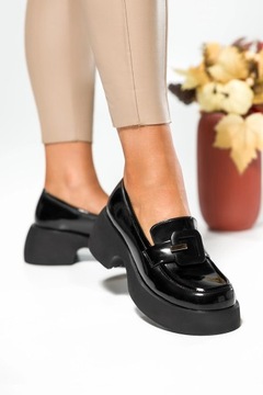 Черные кожаные лоферы лакированные обширные блокировки R 39