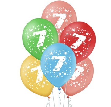 BALONY KOLOROWE Z CYFRĄ 7 SIEDEM URODZINOWE 5szt
