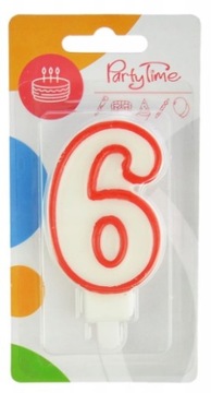 Świeczka Urodzinowa Cyferka 6 Party Time Biało-Czerwona 7cm