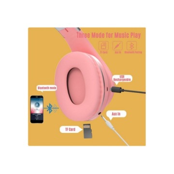 БЕСПРОВОДНЫЕ НАУШНИКИ РОЗОВЫЕ Bluetooth КОШАЧЬИ УШИ СВЕТОДИОД РОЗОВЫЙ Подарок