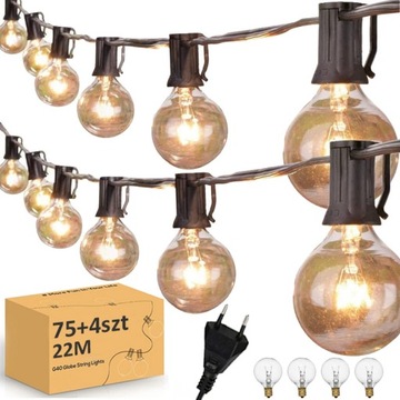 GIRLANDA LAMPKI OGRODOWE PATIO TARAS 22M 75+4SZT NA BALKON DŁUGA ŚWIETLNA