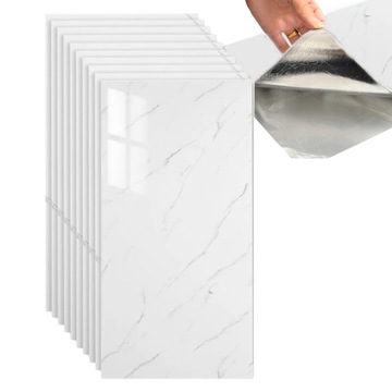 PANELE ŚCIENNE SAMOPRZYLEPNE TAPETA PŁYTKA MARMUR BIAŁY PVC 30X60CM 10 SZT