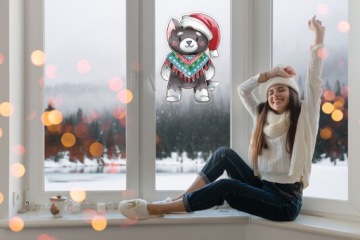 РОЖДЕСТВЕНСКИЙ МЕДВЕДЬ САНТА-МЕДВЕДЬ наклейка на окно