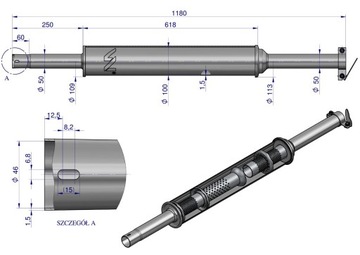 Tłumik okrągły długi 5.5kg 1180mm C-360 (prosty) INOX WARYŃSKI