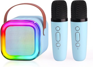 ПОРТАТИВНЫЙ ДИНАМИК RGB BLUETOOTH НАБОР ДЛЯ КАРАОКЕ С 2 МИКРОФОНАМИ РАЗЪЕМ USB СИНИЙ