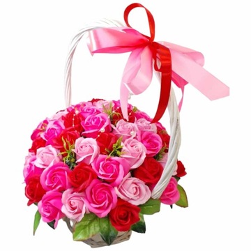 КРАСИВЫЙ большой букет-корзина мыльных роз 50 шт мыльные цветы в ПОДАРОК