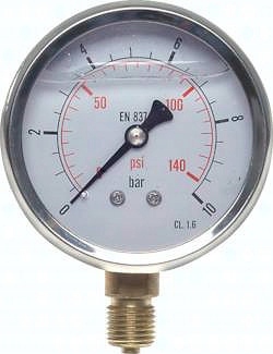 Manometr glicerynowy pionowy D63, 0 - 10 bar
