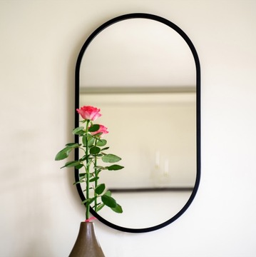 LUSTRO PODŚWIETLANE LED W RAMIE OWALNE CZARNE 45X80 CM