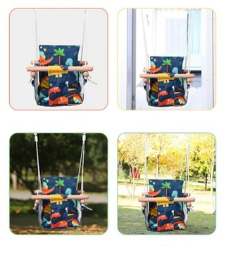 DREWNIANA HUŚTAWKA DLA DZIECI DO DOMU OGRODU KOLOROWA + PODUSZKA REGULOWANA