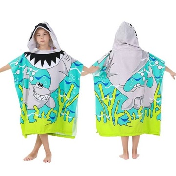 Халат с капюшоном 3в1 пончо банное полотенце акула 120х60 одеяло 24ч PL