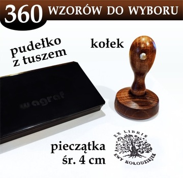 Pieczątka Ex libris Okrągła śr. 4cm - 360 Wzorów + lniany woreczek gratis