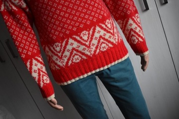 Sweter wełniany M L ciepły wełna 100% Marsh norweski wzór sweterek gruby