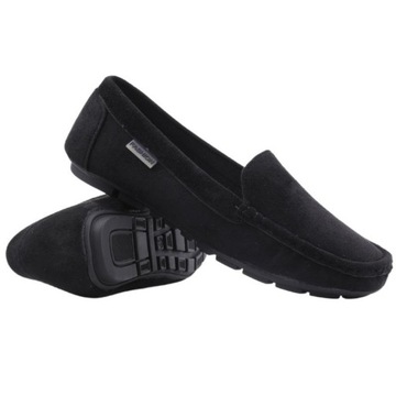 CZARNE MOKASYNY DAMSKIE WSUWANE PÓŁBUTY WKŁADKA EKOSKÓRA ELEGANCKIE