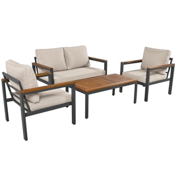 Meble ogrodowe 1 2-osobowa sofa, 2 pojedyncze krzesła, 1 stół