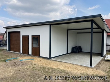 Garaż ocieplany z płyt warstwowych wiata do 35m2