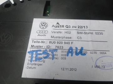 8U0920940F AUDI Q3 RS 2.5 TFSI BUDÍK PŘÍSTROJOVÁ DESKA