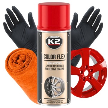 PŁYNNA GUMA W SPRAYU DO FELG FOLIA K2 COLOR FLEX CZERWONY 400ML + GRATIS