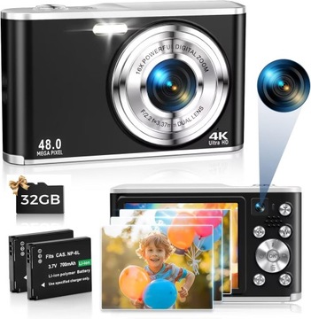 Aparat cyfrowy kamera autofokusem 4K z podwójnym aparatem i kartą 32 GB