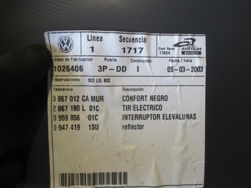 BOCZEK DRZWI PRAWY PRZÓD PRZEDNI POLO 9N IV 3 DRZWI 02-