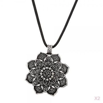 2Pcs Vintage Mandala Lotus Flower Pendant Necklace