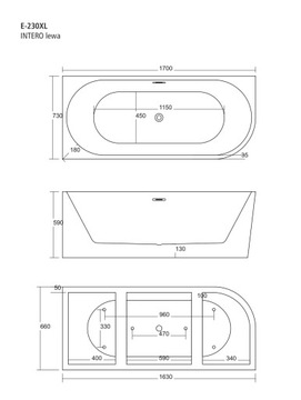 ОТДЕЛЬНОСТОЯЩАЯ УГЛОВАЯ НАСТЕННАЯ ВАННА 170 см CORSAN