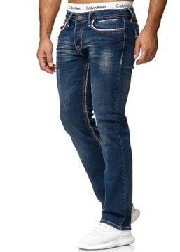 Jeansy Spodnie Jeansowe Denim Regular Gruba Nić