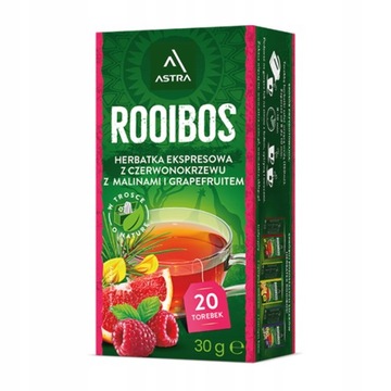 ASTRA ROOIBOS herbata HERBATKA z czerwonokrzewu MALINA GREJPFRUT 20 TOREBEK