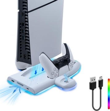 PIONOWA STACJA CHŁODZĄCA RGB DO KONSOLI PS5 Slim I ŁADUJĄCA DO KONTROLERA