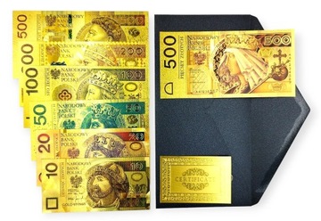 ZESTAW KOLEKCJONERSKI Polskie Banknoty Pozłacane CERTYFIKAT PRERZENT