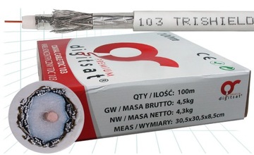 KABEL ANTENOWY KONCENTRYCZNY Premium TDC 103 Cu b, rolka 100 mb